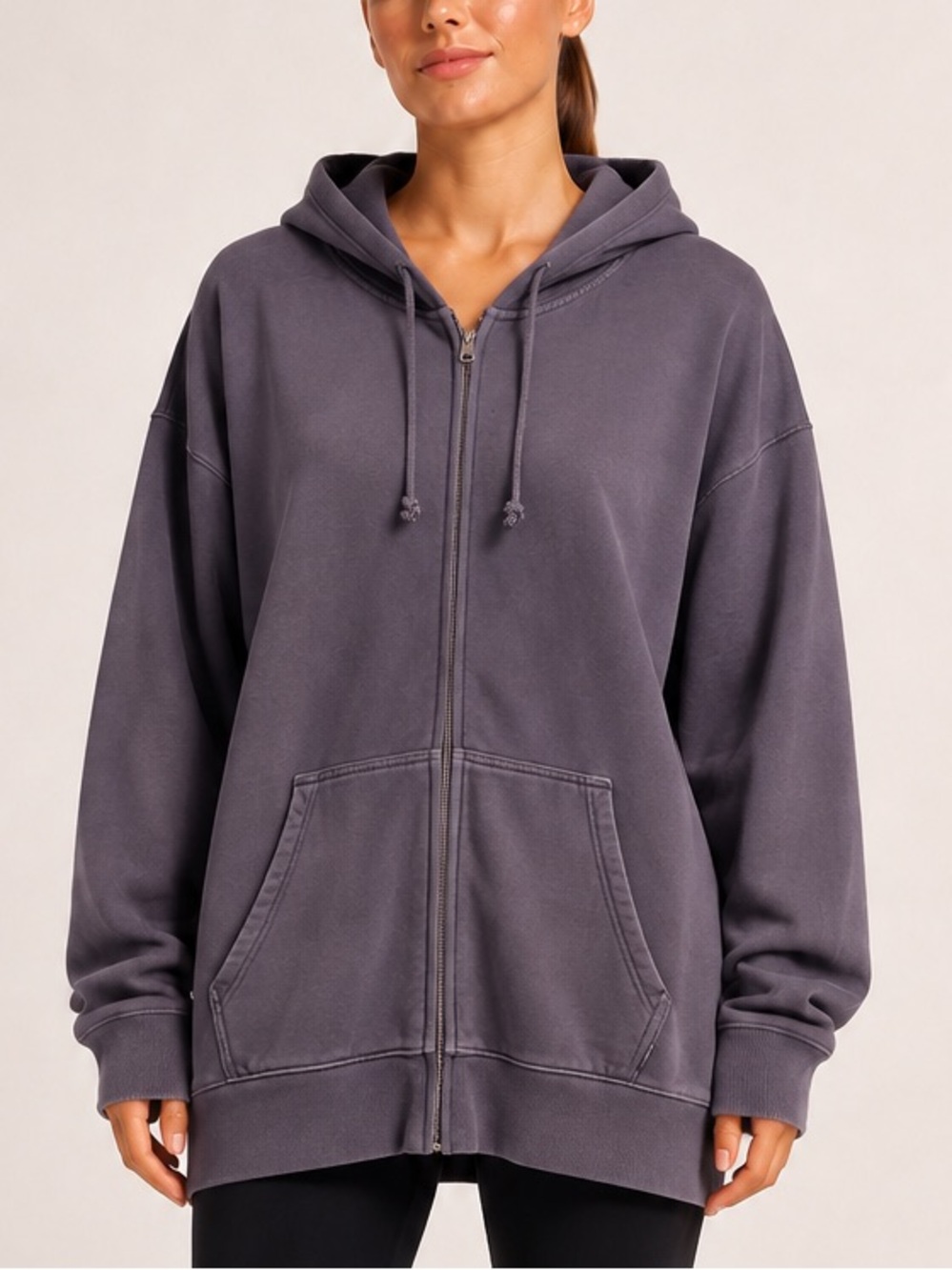 TNA Oversized Boyfriend Zip Hoodie in Charcoal Grey (Size L/XL)